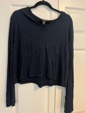Athleta Dark Navy Ribbed Hooded Pullover